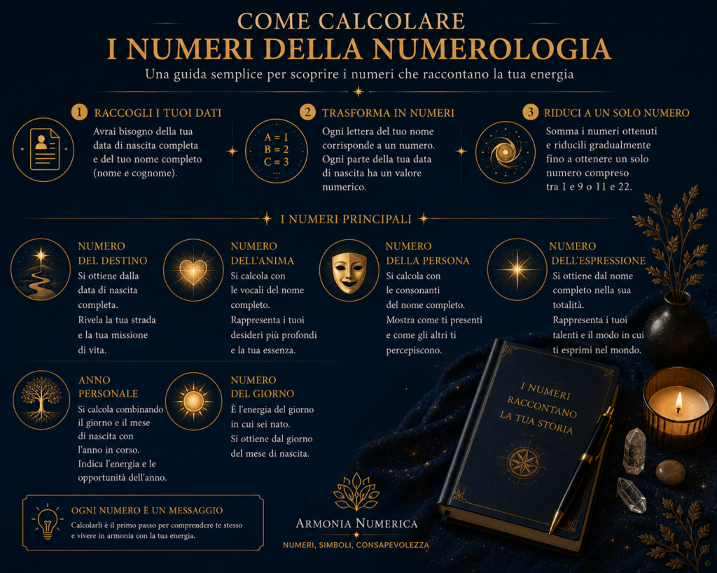 Come calcolare i numeri nella numerologia pitagorica e significato del calcolo numerologico