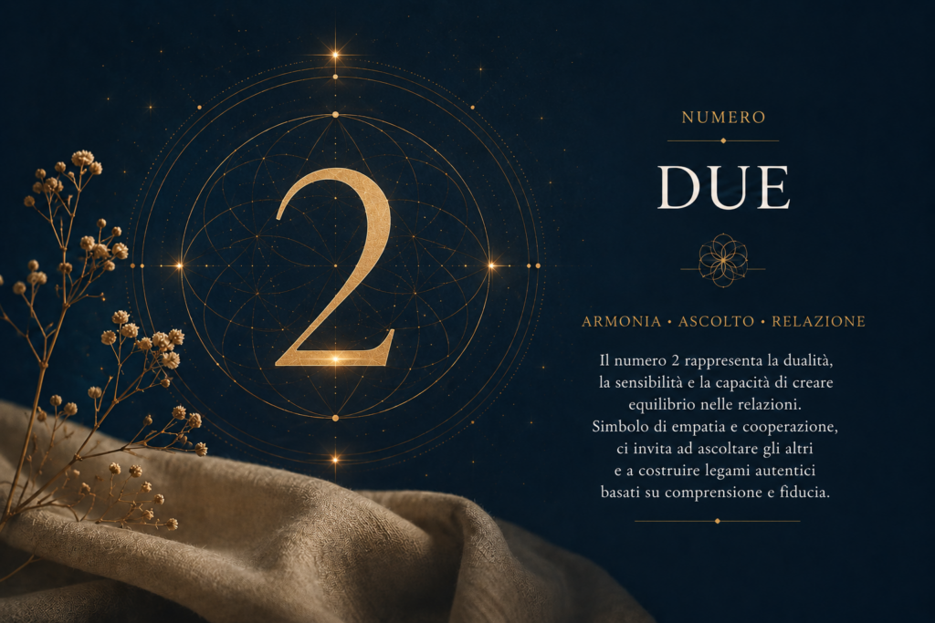 Significato del numero 2 nella numerologia pitagorica, simbolo di armonia, ascolto e relazioni personali