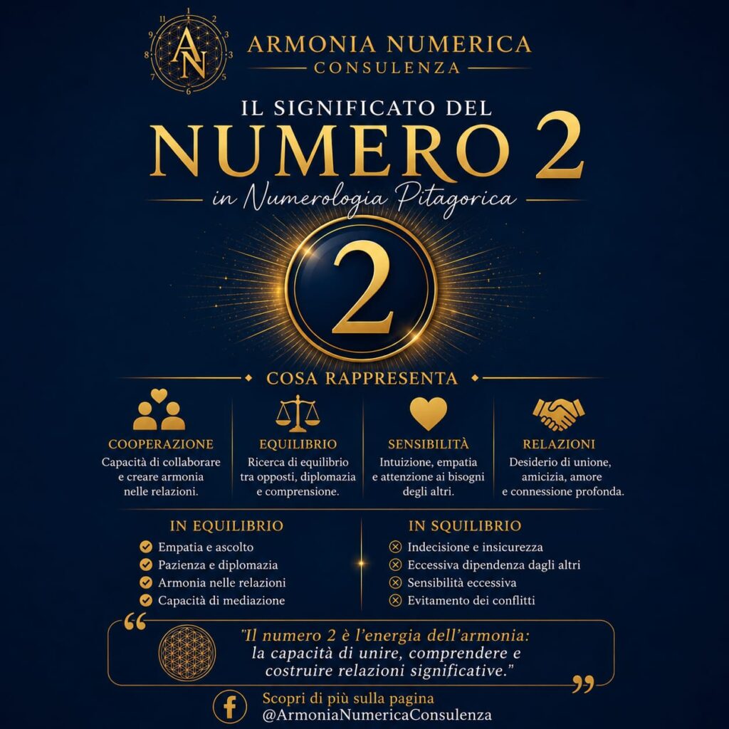 Numero 2 nella numerologia pitagorica simbolo di sensibilità armonia e relazioni