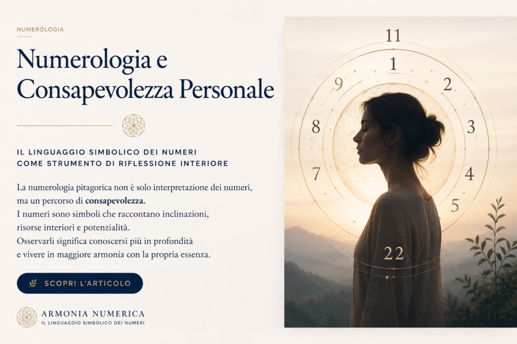 Numerologia e consapevolezza personale nella numerologia pitagorica con simbolismo dei numeri e riflessione interiore