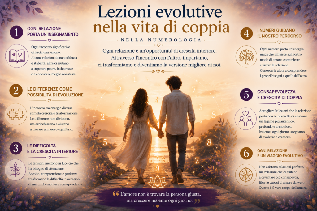 Lezioni evolutive nella vita di coppia nella numerologia e crescita personale